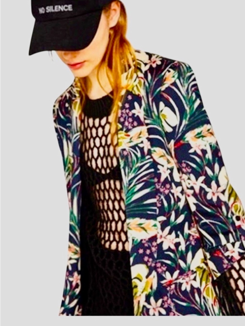 Zara Floral Navy Open-Front Women's Jacket Size Small